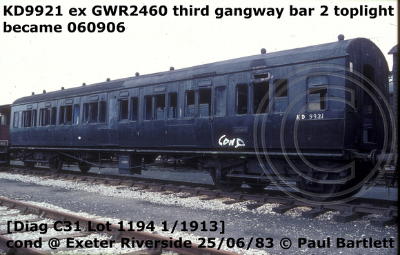 KD9921 060906 ex GWR2460 at Exeter Riverside 83.06.25