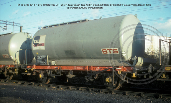 21 70 0785 121-5 = STS 500952 TSL UFH Tank wagon @ Purfleet 79-12-29 � Paul Bartlett [1w]