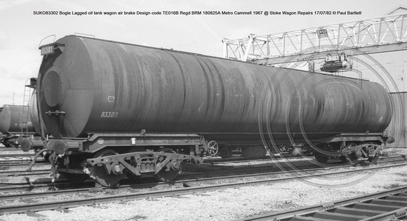 SUKO83302 Bogie Lagged oil tank wagon Design code @ Stoke Wagon Repairs 82-07-17 © Paul Bartlett w