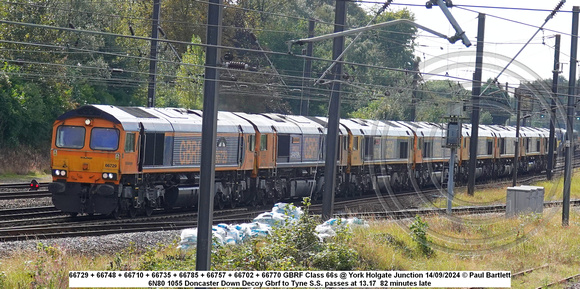 66729 + 66748 + 66710 + 66735 + 66785 + 66757 + 66702 + 66770 GBRF Class 66s @ York Holgate Junction 2024-09-14 © Paul Bartlett [3w]