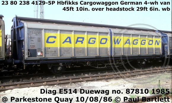 23 80 238 4129-5P Hbfikks Cargowaggon @ Parkestone Quay 86-08-10