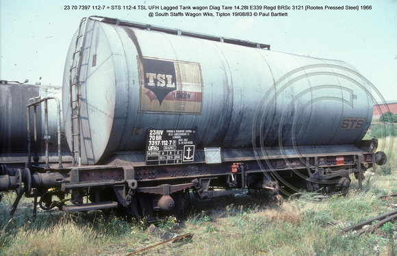 23 70 7397 112-7 = STS 112-4 TSL UFH Lagged Tank wagon @ South Staffs Wagon Wks, Tipton 83-08-19 � Paul Bartlett w