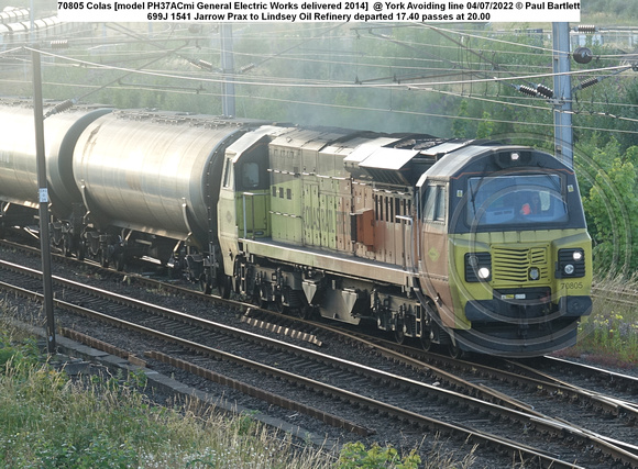 70805 Colas [model PH37ACmi General Electric Works delivered 2014]  @ York Avoiding line 2022 07-04 © Paul Bartlett [1w]