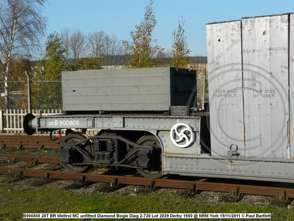 B900805 20T BR Weltrol MC unfitted Diamond Bogie Diag 2-730 Lot 2029 Derby 1950 @ NRM York 2011-11-19 © Paul Bartlett [4w]