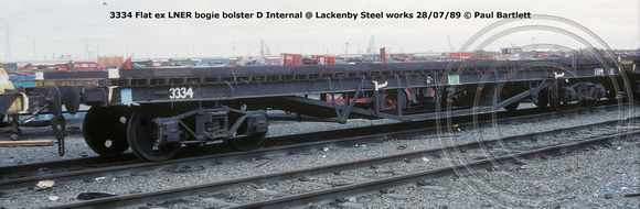 3334 Flat ex LNER bogie bolster D @ Lackenby 89-07-28 © Paul Bartlett w