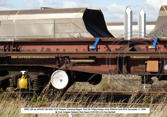 NR97128 ex JARV97128 KRA Sleeper Carrying Wagon @ York Holgate Network Rail Depot 2014-07-27 � Paul Bartlett [05w]