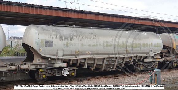 VTG11704 JGA 77.8t Bogie Buxton Lime & Cement plain livery Tare 23-740kg [Des. Code JG016B Arbel Fauvet 2003] @ York Holgate Junction 2024-09-25 © Paul Bartlett [1W]